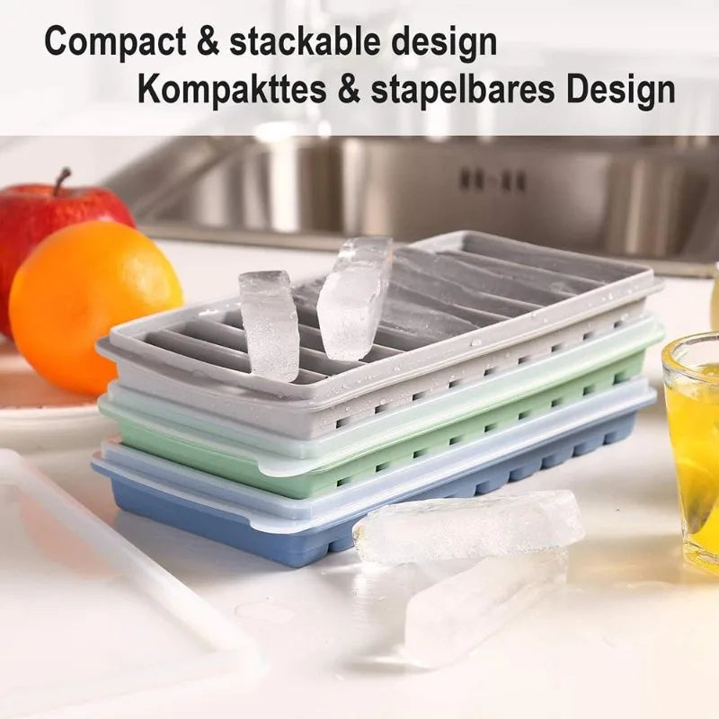 Silicone Ice Stick Tray with Lid - Rectangular Long Ice Mold for Drinks & Snacks