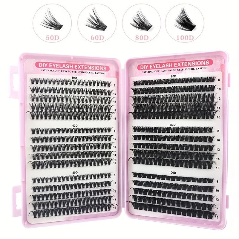 DIY Eyelash Extensions Clusters - Natural D Curl Mix, 8-16mm, Soft & Lightweight