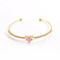 Pink Zirconia Crystal Flower Bow Bracelet for Women Adjustable 18K Gold Plated