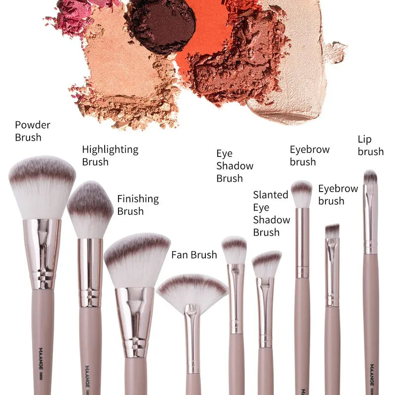 9-Piece Makeup Brush Set for Foundation, Eyeshadow, Highlighter & Blending - Soft Bristles