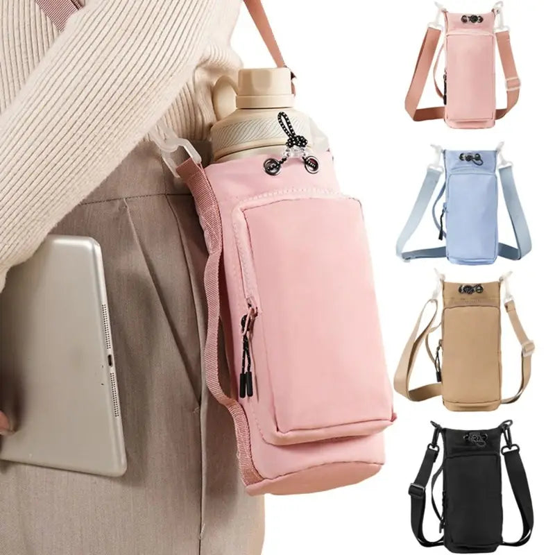 Adjustable Water Bottle Holder with Phone Pocket Crossbody Bag for Outdoor Activities