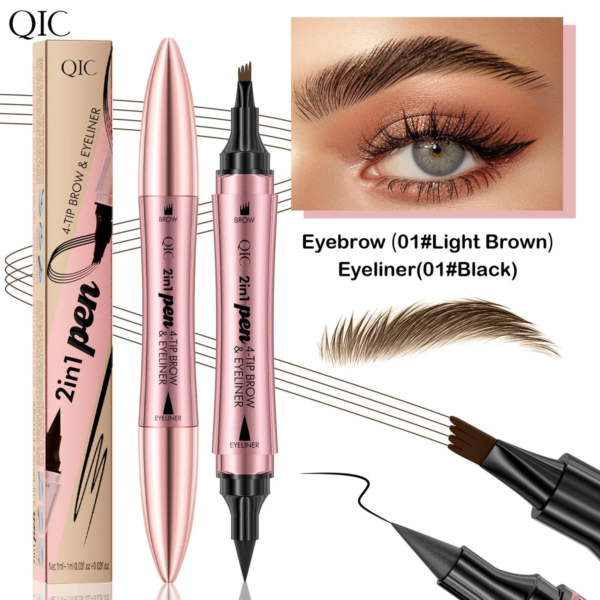 Waterproof 4-in-1 Eyebrow & Eyeliner Pencil Set - Microblading & Fine Sketch Makeup