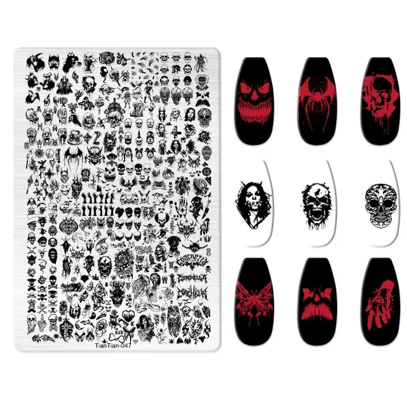 Halloween Nail Stamping Plates Skull Bat Design for Manicure Nail Art Stencil