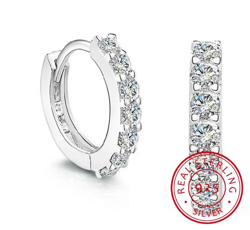 925 Sterling Silver Zircon Hoop Earrings - 10mm Circle Jewelry for Women & Weddings