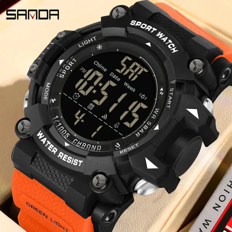 Men's Digital Waterproof LED Watch with Dual Time and Silicone Band