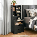 Tall Storage Locker Cabinet with Open Shelves, 2 Drawers & Hook Design