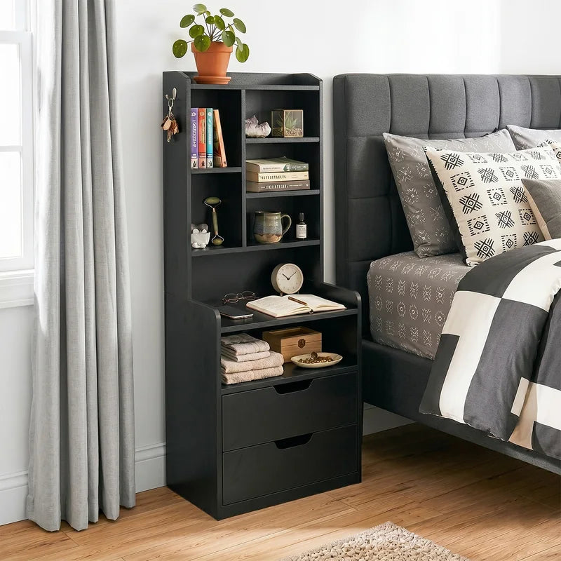 Tall Storage Locker Cabinet with Open Shelves, 2 Drawers & Hook Design