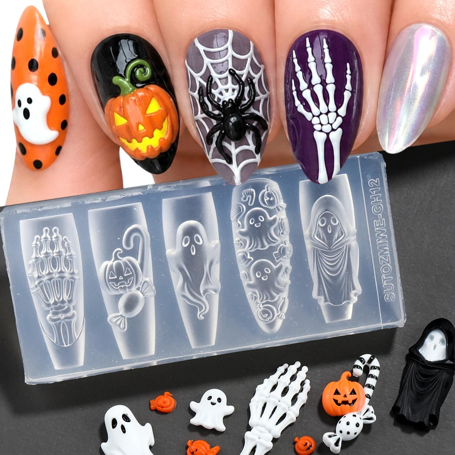 Halloween Skeleton Hand Nail Art Silicone Mold for Manicure & Nail Decor