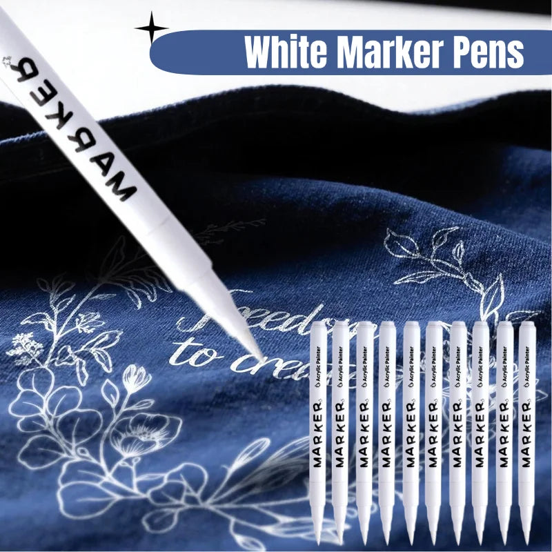 White Acrylic Paint Marker Set Waterproof & Quick-Drying for DIY Art & Fabric