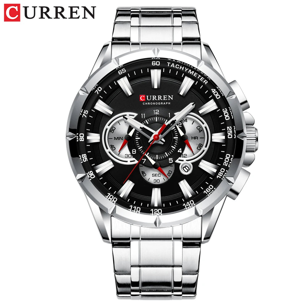 Men's Sport Chronograph Watch with Stainless Steel Band and Big Dial