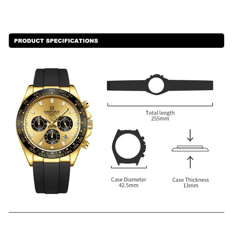 Luxury Men's Business Casual Wrist Watch Waterproof Chronograph with Silicone Strap