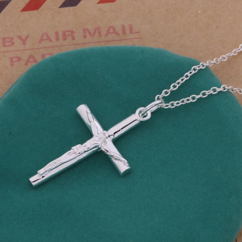 925 Sterling Silver Necklace Pendant Chain with Cross for Women Jewelry Gift