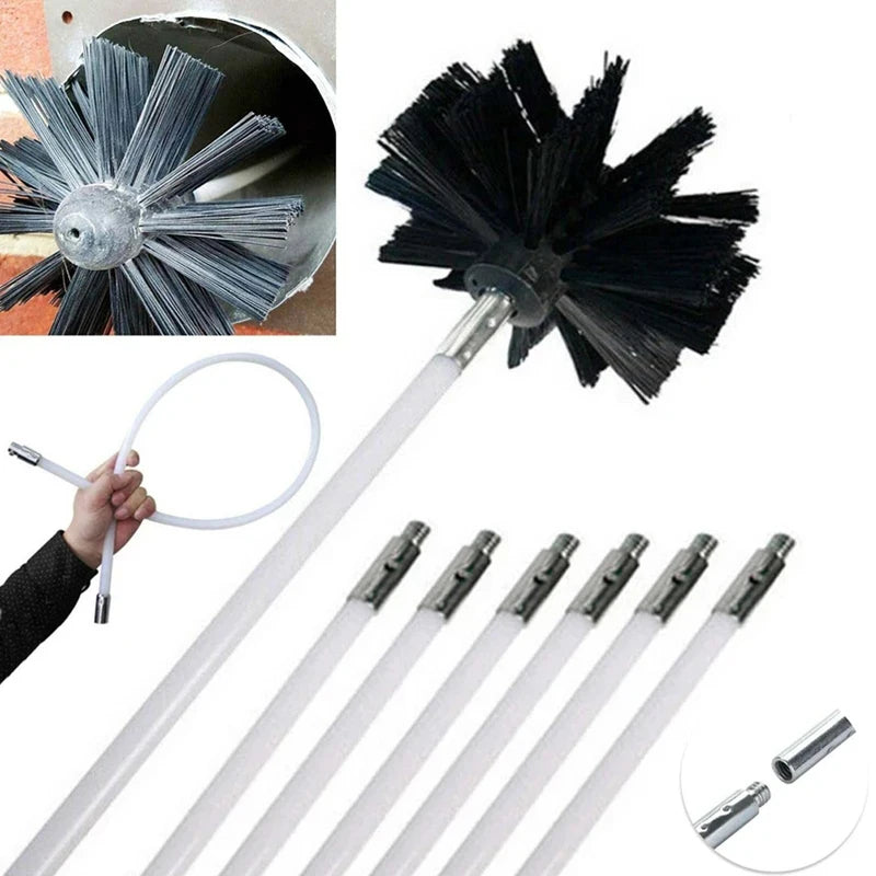 Flexible Chimney Sweeping Brush Set with Nylon Rods for Flue & Dryer Vent Cleaning
