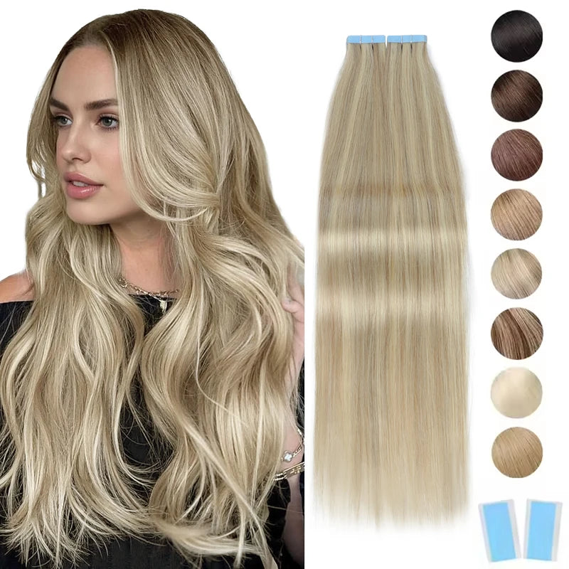 Human Hair Tape-In Extensions 20PCS Seamless Skin Weft for Full Head Volume