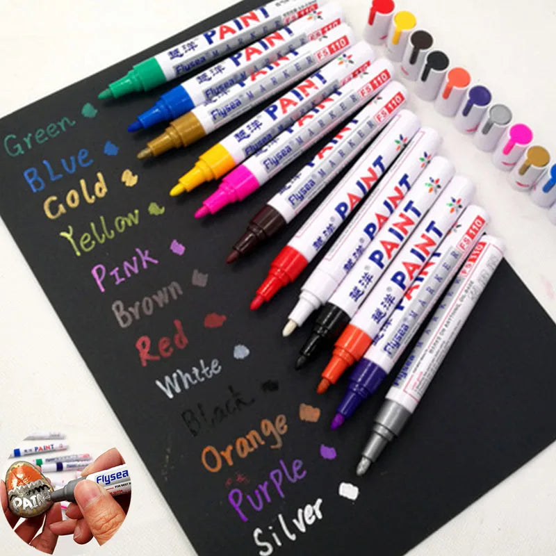 12 Color Waterproof Permanent Paint Marker Pen for Car Tyres & Surfaces