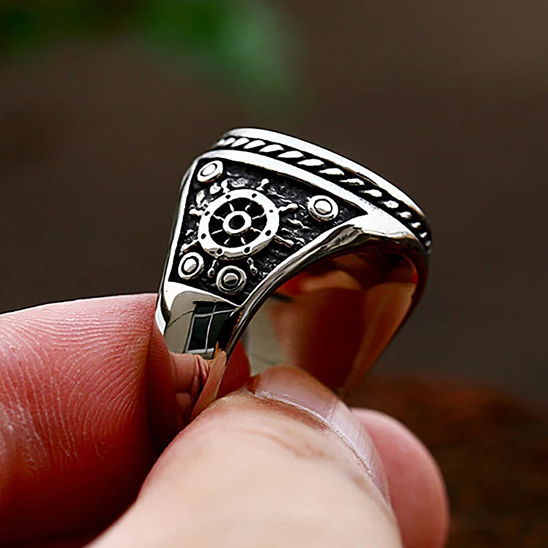 Vintage Double Knife Pirate Skull Ring Gothic Stainless Steel Jewelry for Men Boys