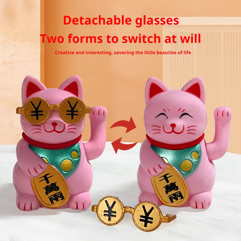 Mini Solar Lucky Cat Figurine with Acrylic Cover for Desk & Car Decor - Good Luck Gift