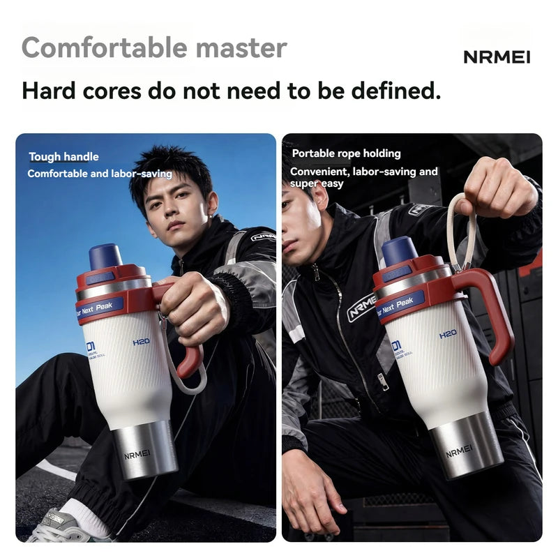 1250ml Insulated Stainless Steel Water Bottle with Straw - Large Capacity Portable Tumbler