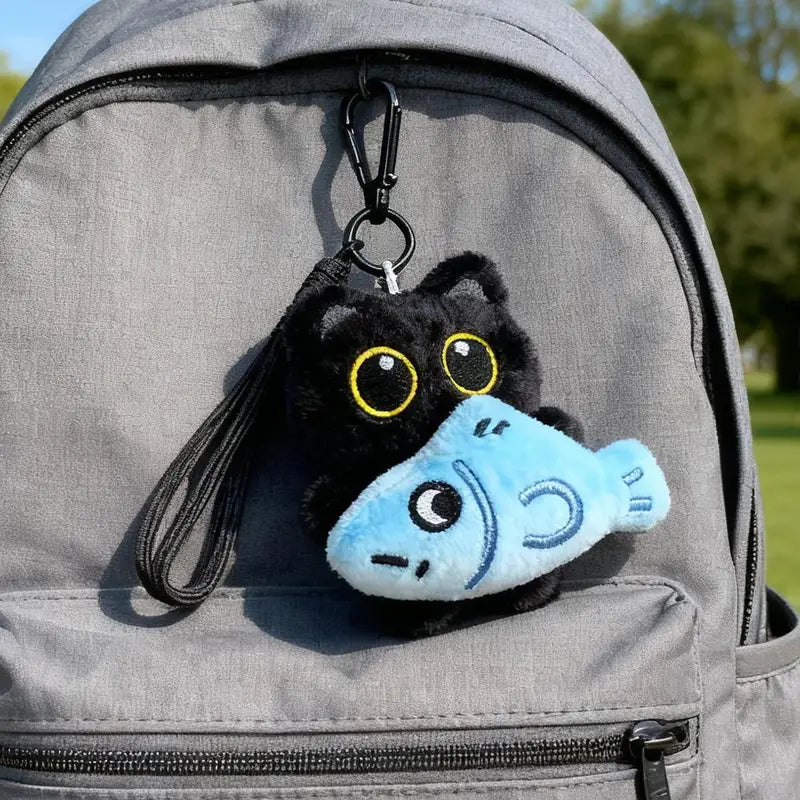 Cute Plush Black Cat Keychain Bag Charm - Kawaii Stuffed Doll Accessory