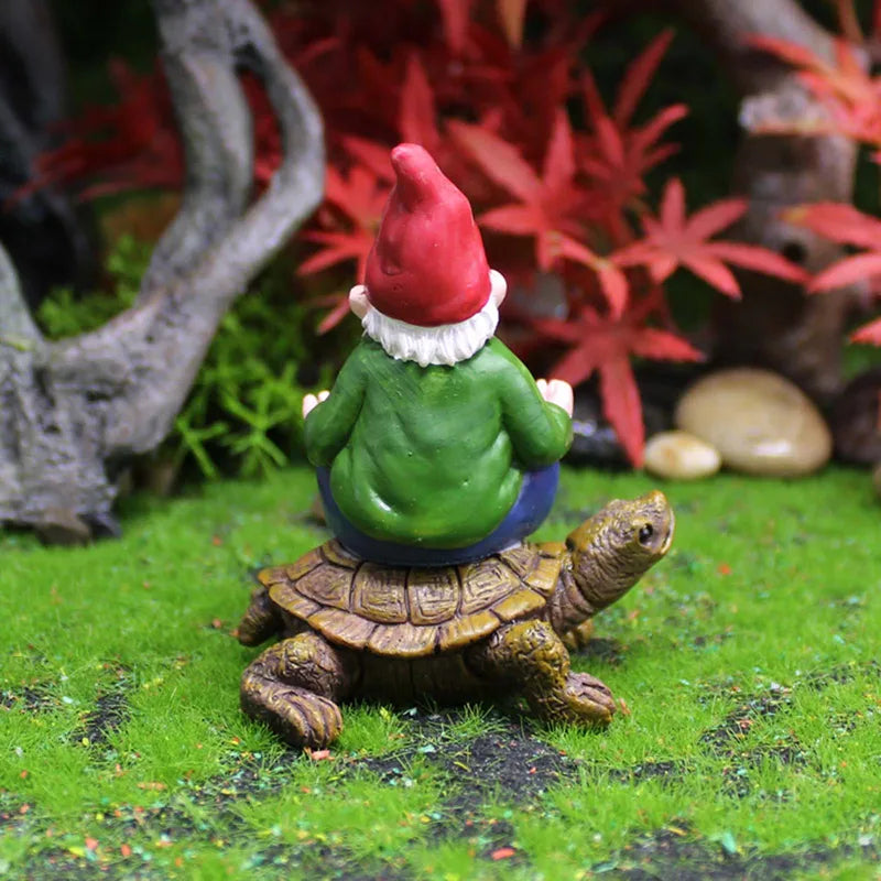 Hand-Painted Garden Gnome Statue Decorations Lawn Ornament with Turtle Design