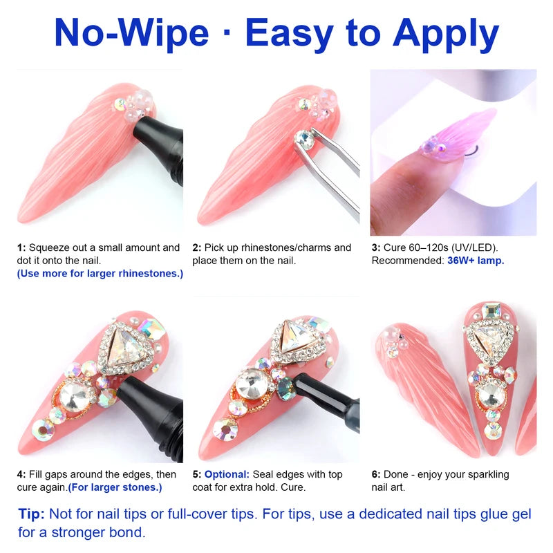 30ml Rhinestone Nail Glue Gel for Gems Crystals & 3D Nail Art - Strong UV LED Adhesive