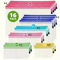 16PCS Waterproof Mesh Zipper Bags Travel Document Organizer Office Supplies