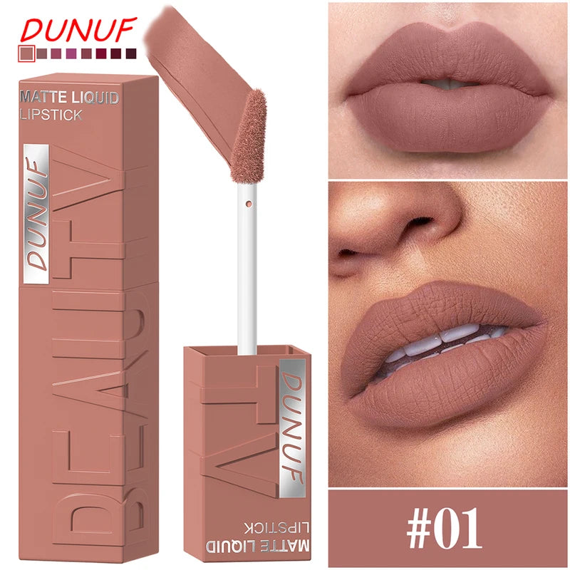 Matte Lip Gloss 8pc Set Waterproof Long Lasting Lipstick Non-Stick Cup Nude