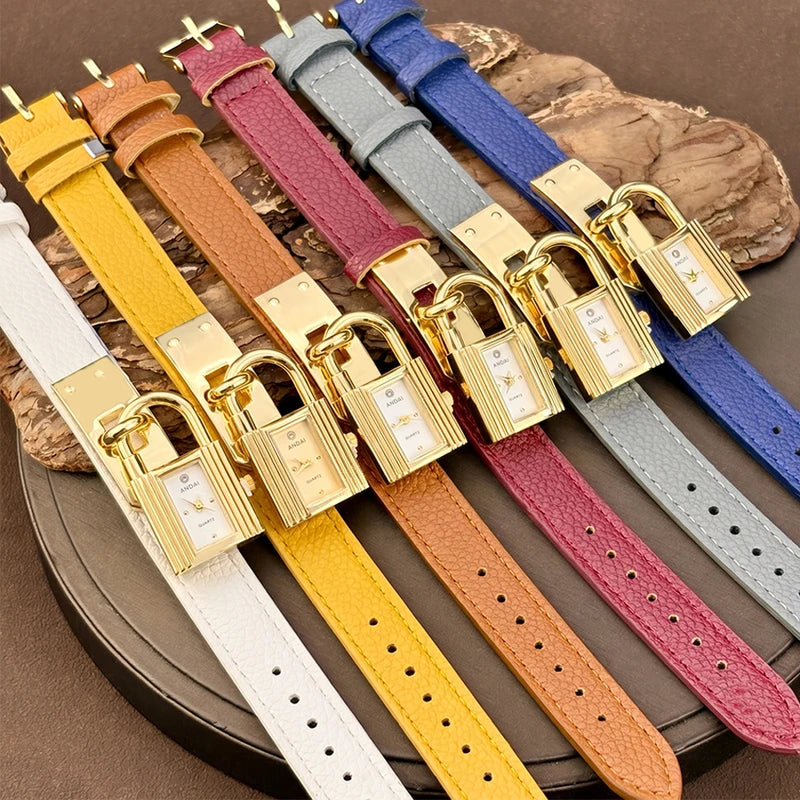 Fashion Leather Watch for Women with Bold Padlock Dial and Soft Strap