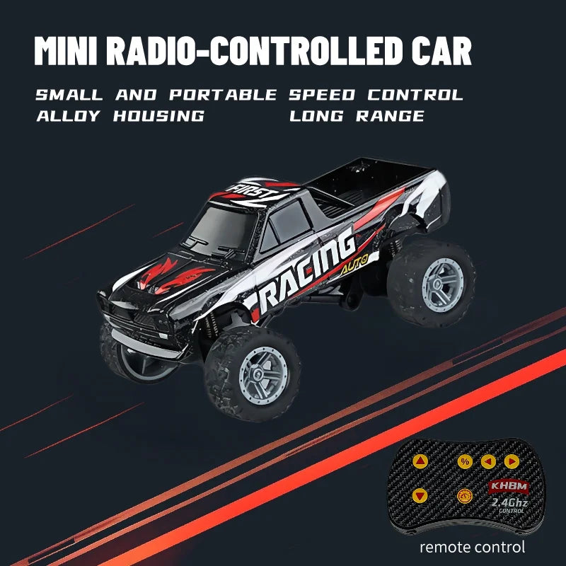Mini Alloy RC Car 1/64 Scale Remote Control Toy with Lights and Speed Adjustment