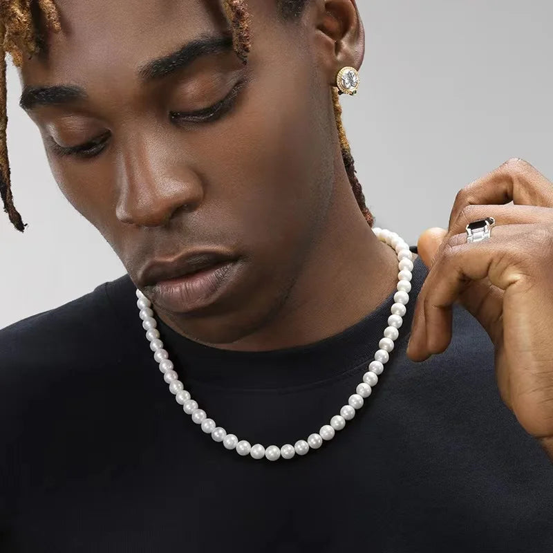 Men's Pearl Necklace Simple Handmade Strand Beads Jewelry for Women Girls Wedding