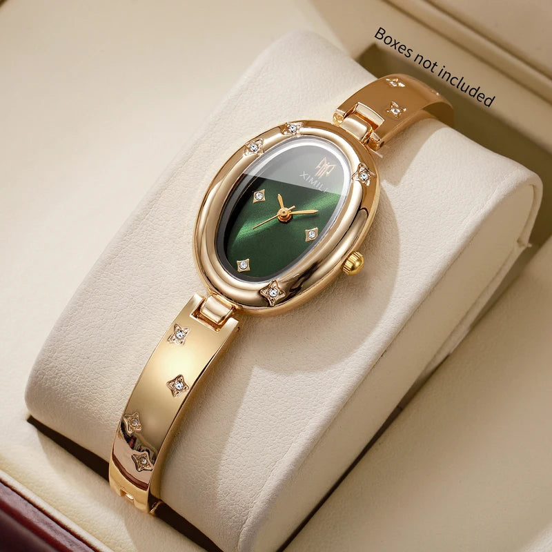 Elegant Oval Dial Women's Quartz Watch with Rhinestone Bracelet - Multiple Colors
