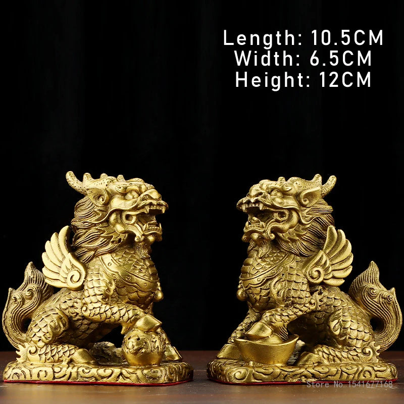 Copper Qilin Sculpture Set for Home & Office Decor - Animal Art Ornaments