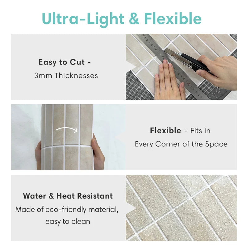 Self-Adhesive 3D Wall Tile Stickers for Kitchen & Bathroom - Water Resistant