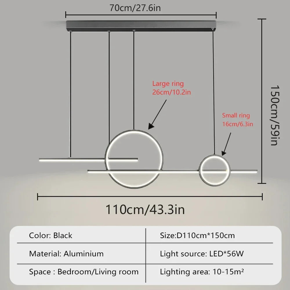 Dimmable LED Pendant Light for Living Room Kitchen Bar Hotel 110cm Black/White