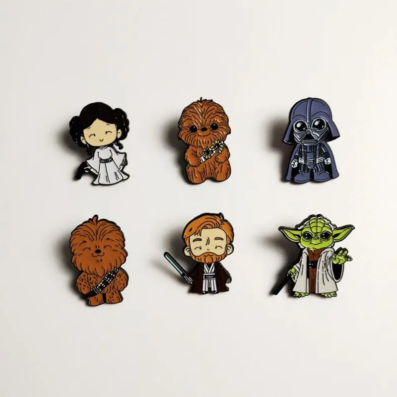 6-Pack Cute Monster Brooch Set with Darth Vader Mandalorian Leia Enamel Pins