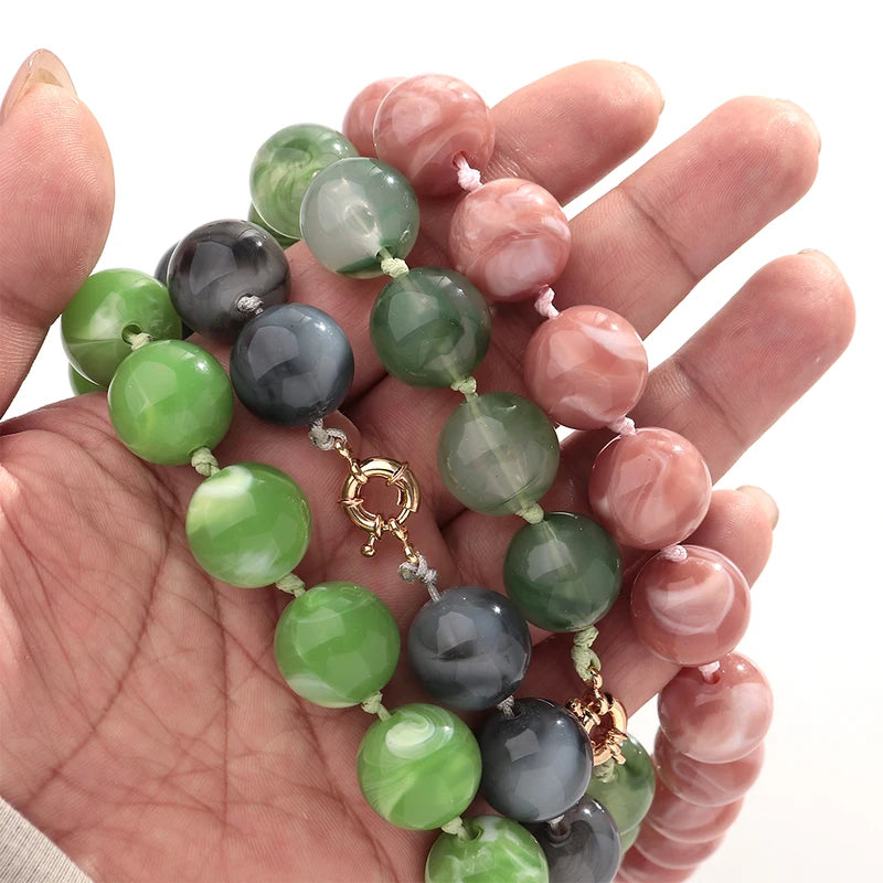 Multicolor Acrylic Beaded Necklace for Women - Geometric Knot Design, Handmade Jewelry Gift