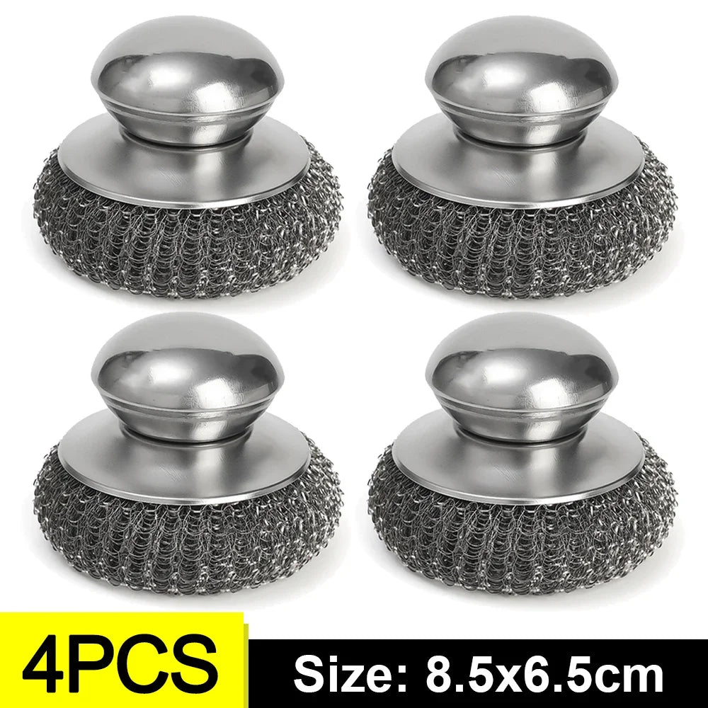 Stainless Steel Kitchen Washing Brush Set with Handle for Dishes Pots & Pans