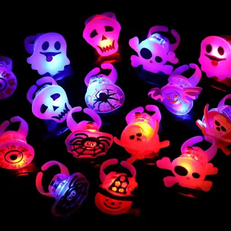 50pcs Halloween Luminous Pumpkin Ghost Eye Rings Kids Costume Accessories