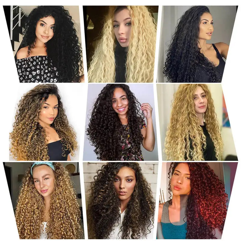 Synthetic Kinky Curly Hair Extensions 9PCS Set Water Wave Full to End