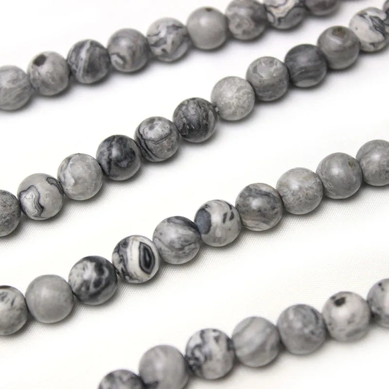 Natural Stone Matte Map Jasper Beads - Loose Round Spacer Beads for Jewelry Making