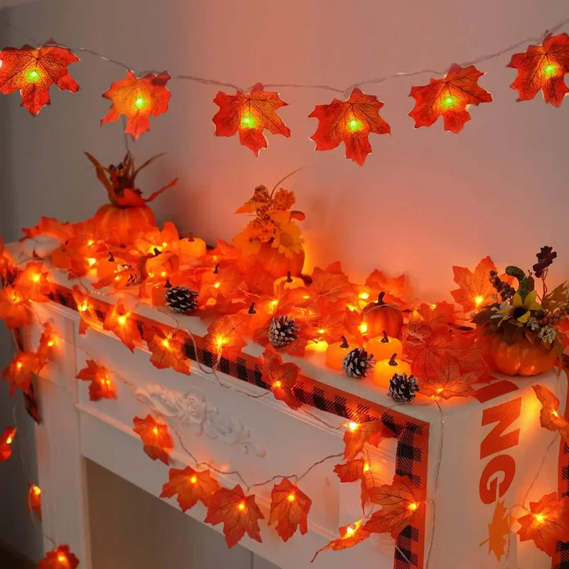 Maple Leaf String Lights Waterproof Outdoor Decor for Halloween & Autumn