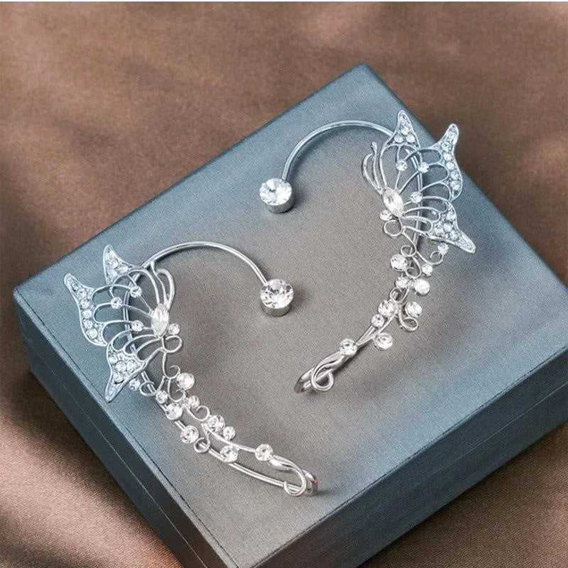Korean Butterfly Ear Cuff Clip Earrings for Women Sparkling Zircon Wedding Jewelry