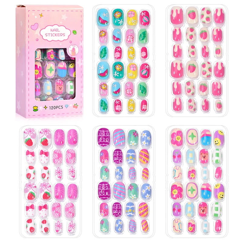 Cartoon Girl Fake Nail Tips Set for Kids - Princess, Cat, Rabbit, Unicorn Press-On Manicure
