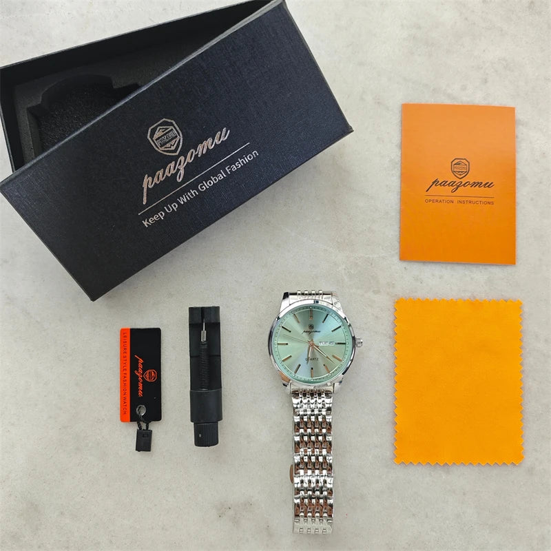 Luxury Waterproof Men’s Quartz Watch with Luminous Dial and Date Function