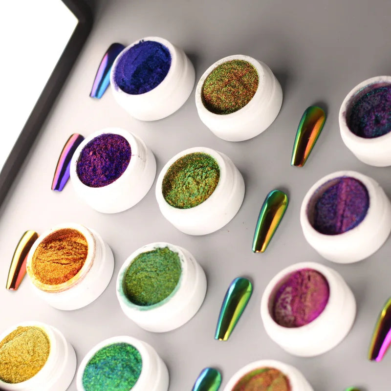 13 Colors Glitter Chameleon Nail Powder Dust for Nail Art Chrome & Metallic Effects