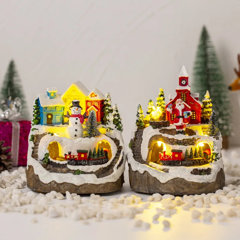 Christmas Snowhouse Glow Craft Snowman Garden Ornament with Music - Holiday Resin Decor