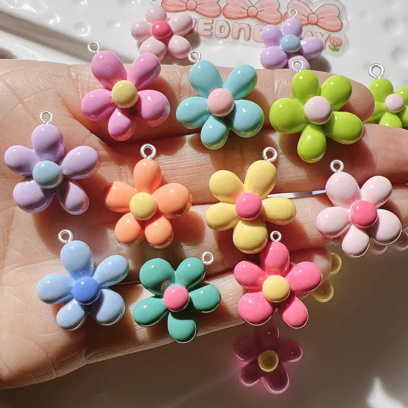 Colorful Flower Resin Charms Set for Jewelry & Crafting - 10 Pieces
