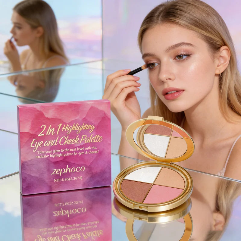 3-in-1 Multi-Function Face Palette with Highlighter, Eyeshadow & Blush - Brightening Makeup Set