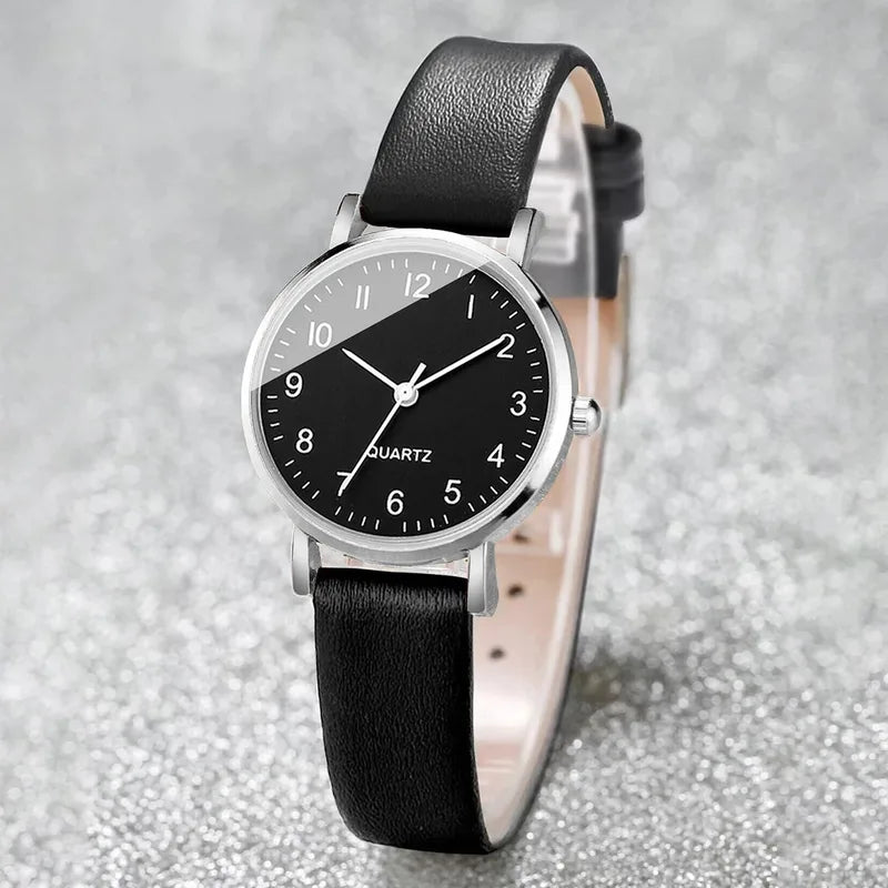Women Quartz Watch with Leather Strap - Fashionable Small Dial Ladies Wristwatch