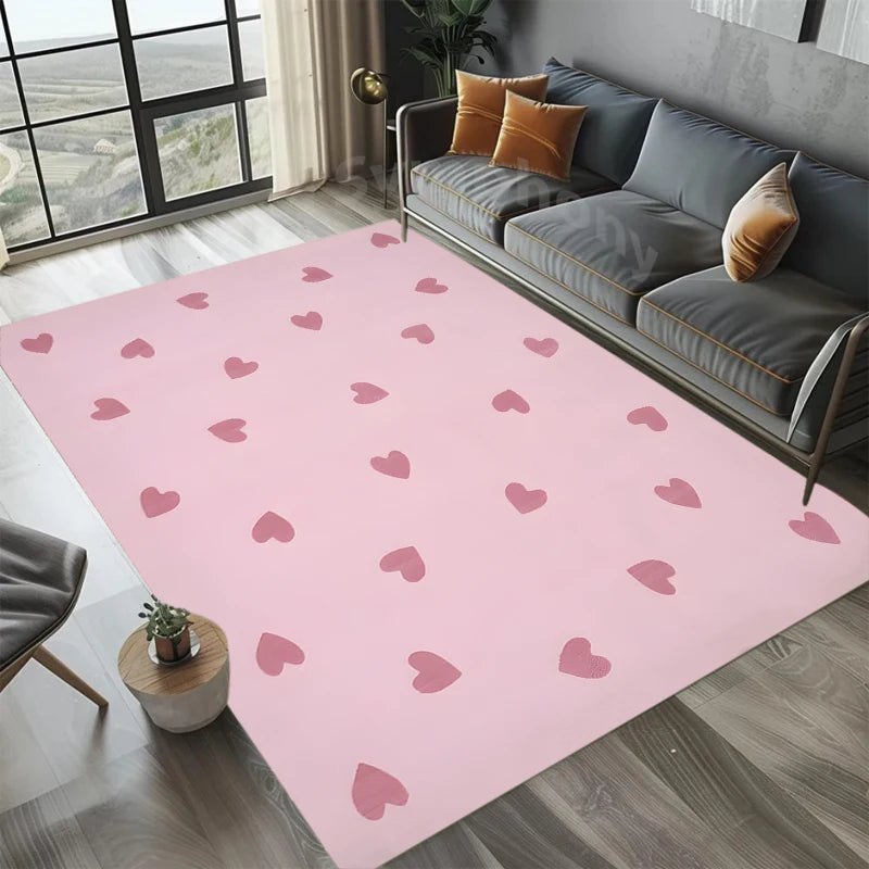 Romantic Pink Love Pattern Area Rug - Non-Slip Home Decor Mat for Living Room & Bedroom